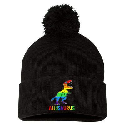 Allysaurus LGBT Dinosaur Rainbow Flag Ally LGBT Pride Pom Pom 12in Knit Beanie