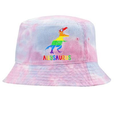 Allysaurus LGBT Dinosaur Rainbow Flag Ally LGBT Pride Tie-Dyed Bucket Hat