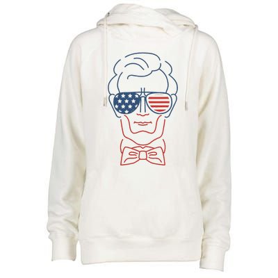 Abe Line Drawing Usa 4th Of July President Abraham Lincoln Womens Funnel Neck Pullover Hood