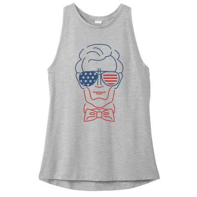 Abe Line Drawing Usa 4th Of July President Abraham Lincoln Ladies PosiCharge Tri-Blend Wicking Tank