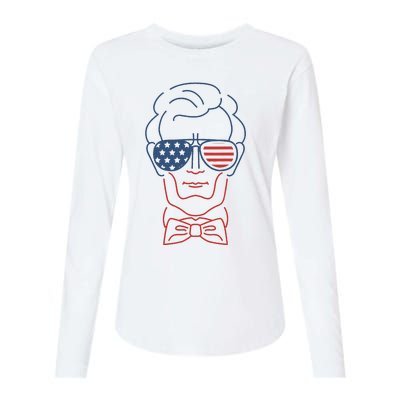 Abe Line Drawing Usa 4th Of July President Abraham Lincoln Womens Cotton Relaxed Long Sleeve T-Shirt