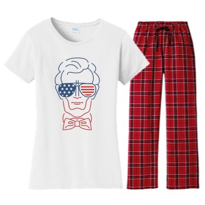 Abe Line Drawing Usa 4th Of July President Abraham Lincoln Women's Flannel Pajama Set