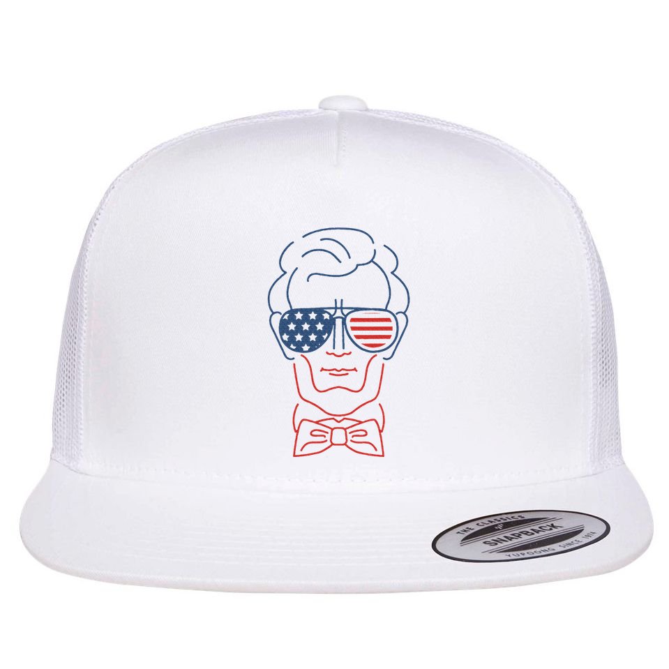 Abe Line Drawing Usa 4th Of July President Abraham Lincoln Flat Bill Trucker Hat