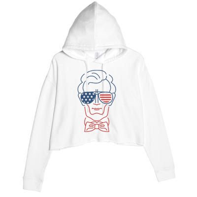 Abe Line Drawing Usa 4th Of July President Abraham Lincoln Crop Fleece Hoodie