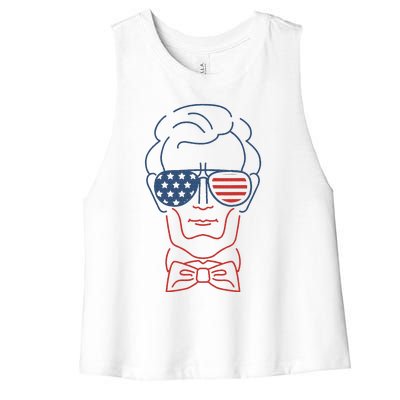 Abe Line Drawing Usa 4th Of July President Abraham Lincoln Women's Racerback Cropped Tank