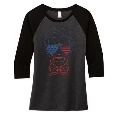 Abe Line Drawing Usa 4th Of July President Abraham Lincoln Women's Tri-Blend 3/4-Sleeve Raglan Shirt