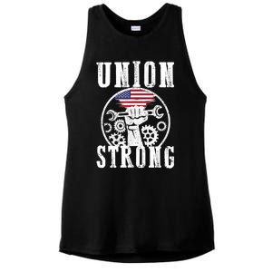 American Labor Day Holiday Union Strong Workers September Gift Ladies PosiCharge Tri-Blend Wicking Tank