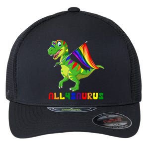 Allysaurus LGBT Dinosaur Rainbow Flag Ally LGBT Pride Flexfit Unipanel Trucker Cap