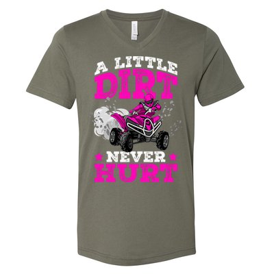 A Little Dirt Never Hurt 4 Wheeler Atv Quad Girl V-Neck T-Shirt