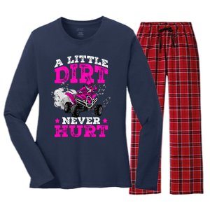 A Little Dirt Never Hurt 4 Wheeler Atv Quad Girl Women's Long Sleeve Flannel Pajama Set 