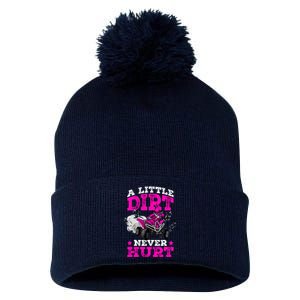 A Little Dirt Never Hurt 4 Wheeler Atv Quad Girl Pom Pom 12in Knit Beanie