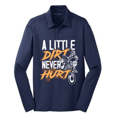 A Little Dirt Never Hurt Funny Motocross Dirt Bike Silk Touch Performance Long Sleeve Polo