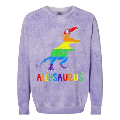 Allysaurus Lgbt Dinosaur Rainbow Flag Ally Lgbt Pride Colorblast Crewneck Sweatshirt