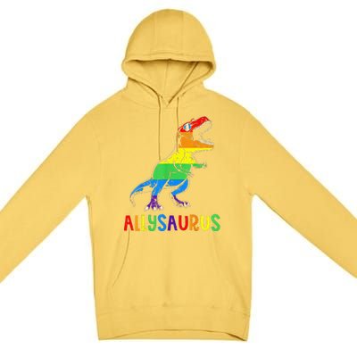 Allysaurus Lgbt Dinosaur Rainbow Flag Ally Lgbt Pride Premium Pullover Hoodie