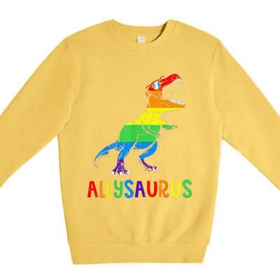 Allysaurus Lgbt Dinosaur Rainbow Flag Ally Lgbt Pride Premium Crewneck Sweatshirt