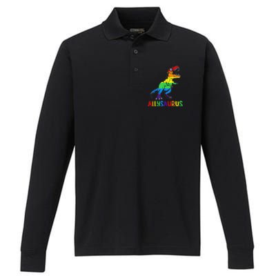 Allysaurus Lgbt Dinosaur Rainbow Flag Ally Lgbt Pride Performance Long Sleeve Polo