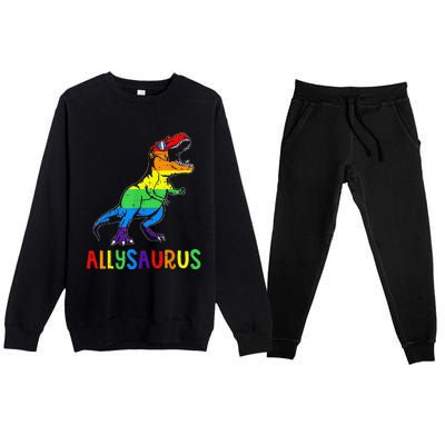 Allysaurus Lgbt Dinosaur Rainbow Flag Ally Lgbt Pride Premium Crewneck Sweatsuit Set