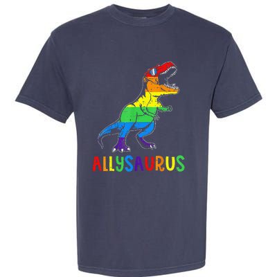 Allysaurus Lgbt Dinosaur Rainbow Flag Ally Lgbt Pride Garment-Dyed Heavyweight T-Shirt