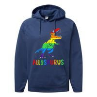 Allysaurus Lgbt Dinosaur Rainbow Flag Ally Lgbt Pride Performance Fleece Hoodie