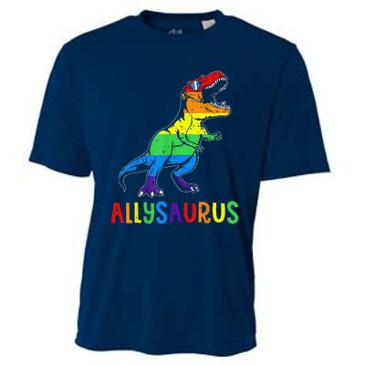 Allysaurus Lgbt Dinosaur Rainbow Flag Ally Lgbt Pride Cooling Performance Crew T-Shirt