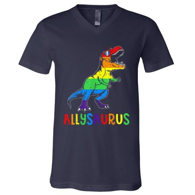 Allysaurus Lgbt Dinosaur Rainbow Flag Ally Lgbt Pride V-Neck T-Shirt