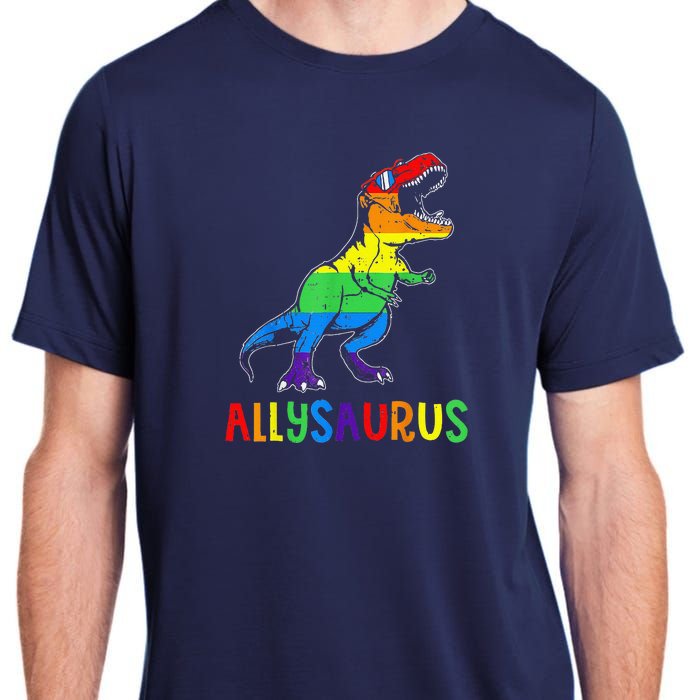 Allysaurus Lgbt Dinosaur Rainbow Flag Ally Lgbt Pride Adult ChromaSoft Performance T-Shirt