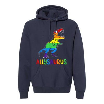 Allysaurus Lgbt Dinosaur Rainbow Flag Ally Lgbt Pride Premium Hoodie