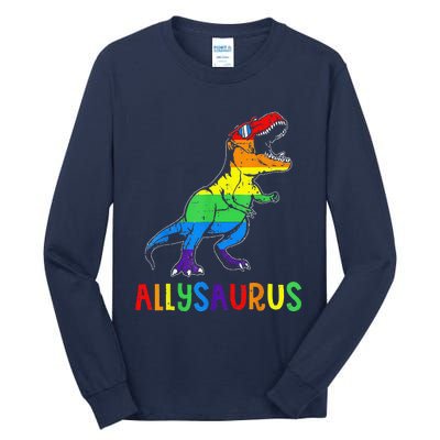 Allysaurus Lgbt Dinosaur Rainbow Flag Ally Lgbt Pride Tall Long Sleeve T-Shirt