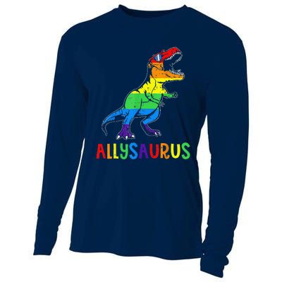 Allysaurus Lgbt Dinosaur Rainbow Flag Ally Lgbt Pride Cooling Performance Long Sleeve Crew