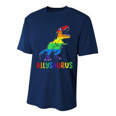 Allysaurus Lgbt Dinosaur Rainbow Flag Ally Lgbt Pride Performance Sprint T-Shirt