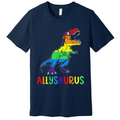 Allysaurus Lgbt Dinosaur Rainbow Flag Ally Lgbt Pride Premium T-Shirt