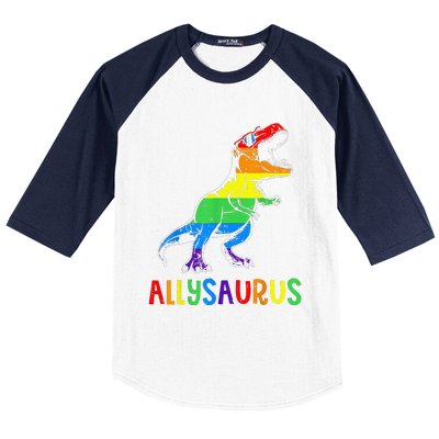 Allysaurus Lgbt Dinosaur Rainbow Flag Ally Lgbt Pride Baseball Sleeve Shirt