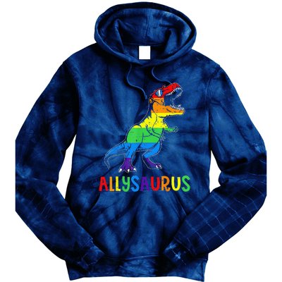 Allysaurus Lgbt Dinosaur Rainbow Flag Ally Lgbt Pride Tie Dye Hoodie