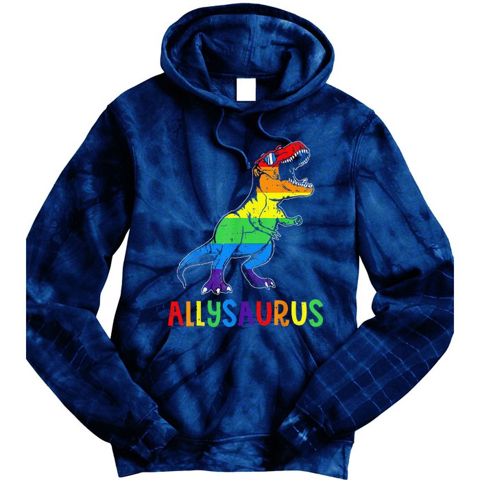 Allysaurus Lgbt Dinosaur Rainbow Flag Ally Lgbt Pride Tie Dye Hoodie