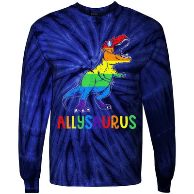 Allysaurus Lgbt Dinosaur Rainbow Flag Ally Lgbt Pride Tie-Dye Long Sleeve Shirt