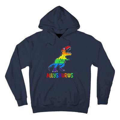 Allysaurus Lgbt Dinosaur Rainbow Flag Ally Lgbt Pride Tall Hoodie