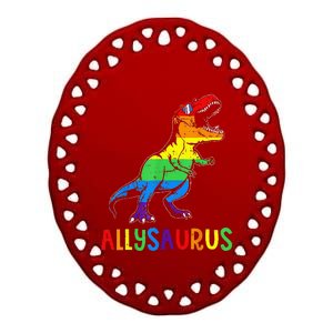 Allysaurus Lgbt Dinosaur Rainbow Flag Ally Lgbt Pride Ceramic Oval Ornament