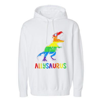 Allysaurus Lgbt Dinosaur Rainbow Flag Ally Lgbt Pride Garment-Dyed Fleece Hoodie