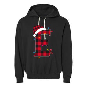 Awesome Letter E Initial Name Buffalo Plaid Christmas Pajama Garment-Dyed Fleece Hoodie