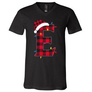 Awesome Letter E Initial Name Buffalo Plaid Christmas Pajama V-Neck T-Shirt