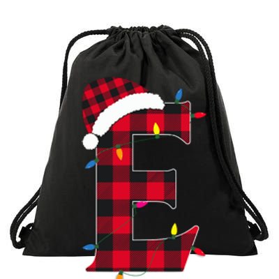 Awesome Letter E Initial Name Buffalo Plaid Christmas Pajama Drawstring Bag