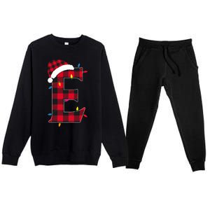 Awesome Letter E Initial Name Buffalo Plaid Christmas Pajama Premium Crewneck Sweatsuit Set