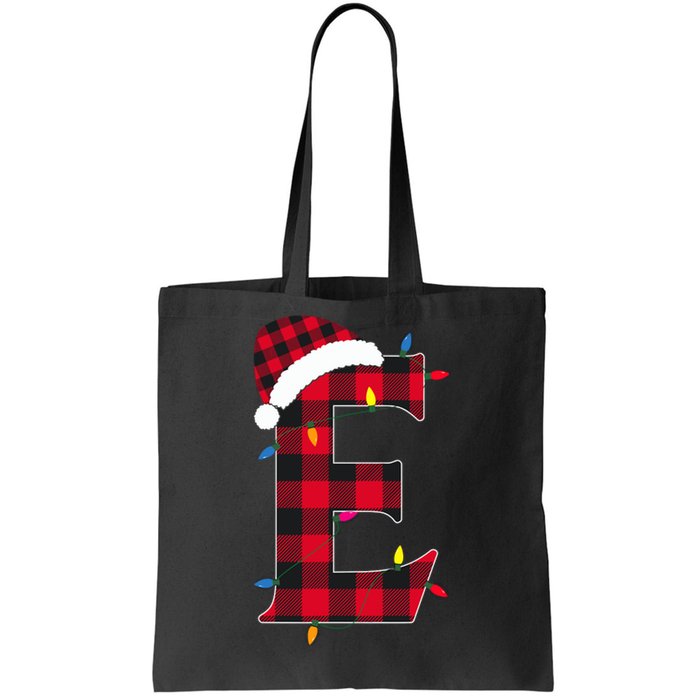 Awesome Letter E Initial Name Buffalo Plaid Christmas Pajama Tote Bag