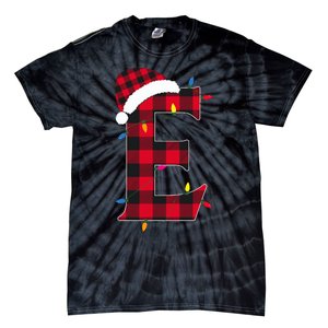 Awesome Letter E Initial Name Buffalo Plaid Christmas Pajama Tie-Dye T-Shirt