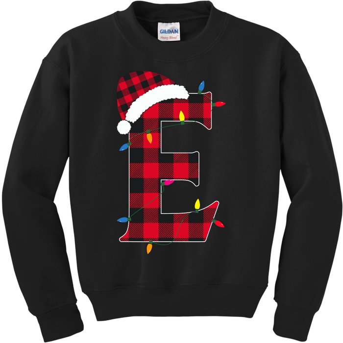 Awesome Letter E Initial Name Buffalo Plaid Christmas Pajama Kids Sweatshirt