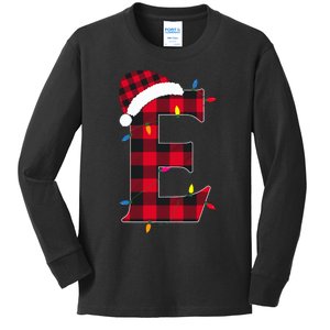 Awesome Letter E Initial Name Buffalo Plaid Christmas Pajama Kids Long Sleeve Shirt