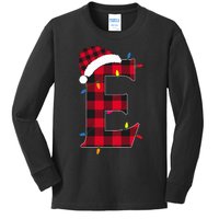 Awesome Letter E Initial Name Buffalo Plaid Christmas Pajama Kids Long Sleeve Shirt