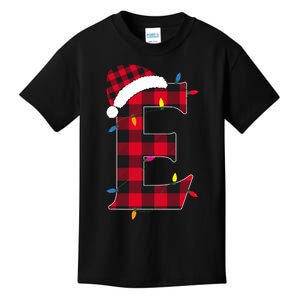 Awesome Letter E Initial Name Buffalo Plaid Christmas Pajama Kids T-Shirt