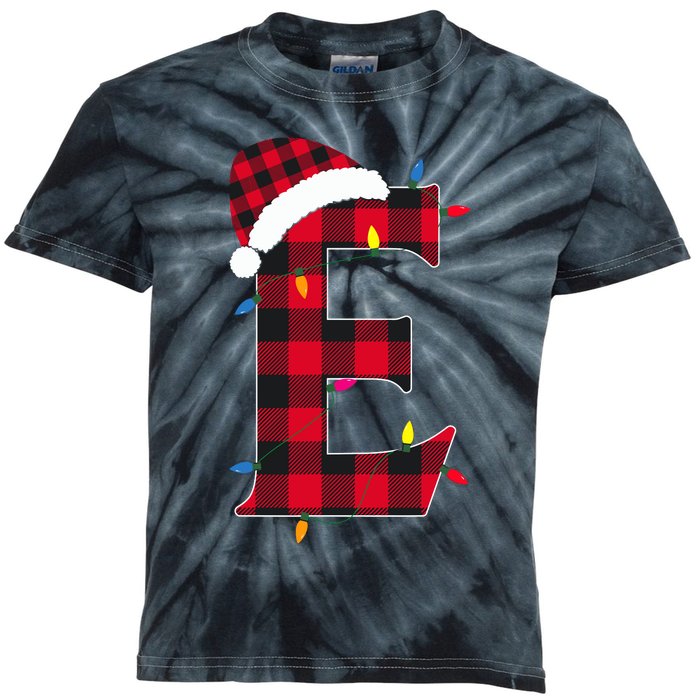 Awesome Letter E Initial Name Buffalo Plaid Christmas Pajama Kids Tie-Dye T-Shirt