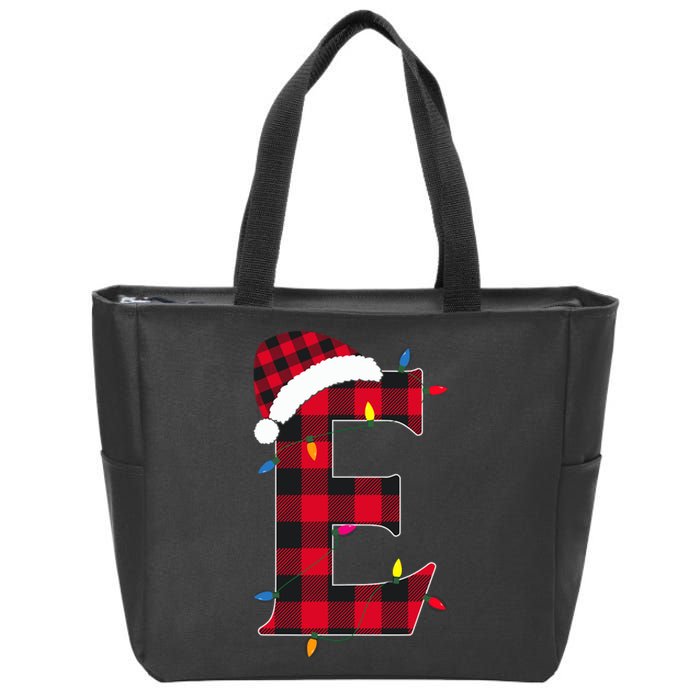 Awesome Letter E Initial Name Buffalo Plaid Christmas Pajama Zip Tote Bag